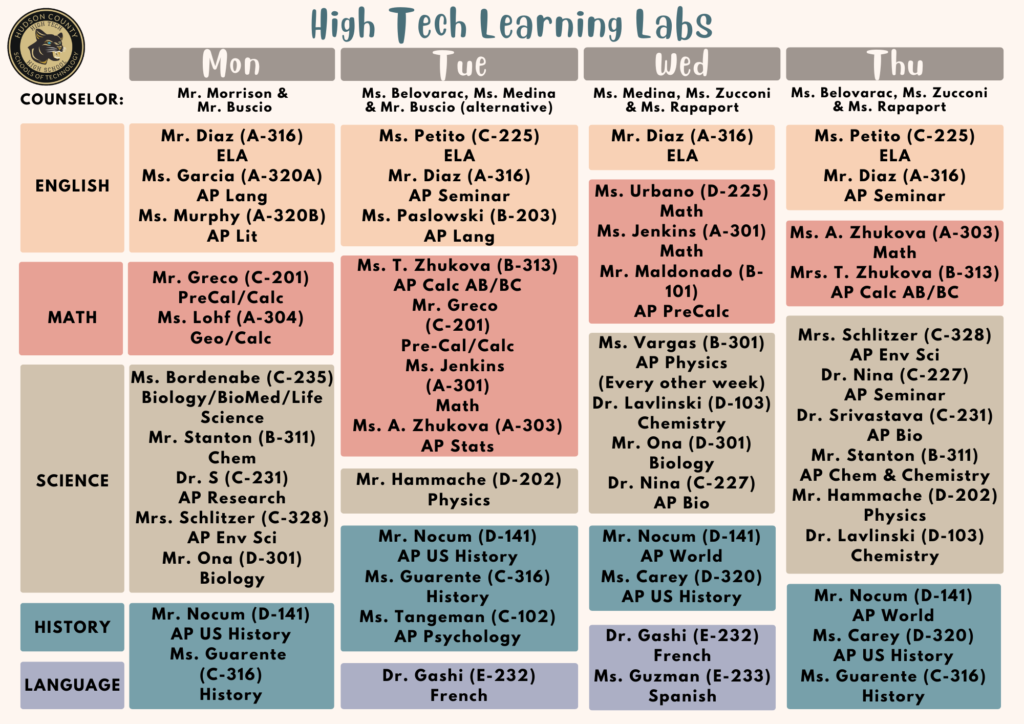 Learning Lab Schedule